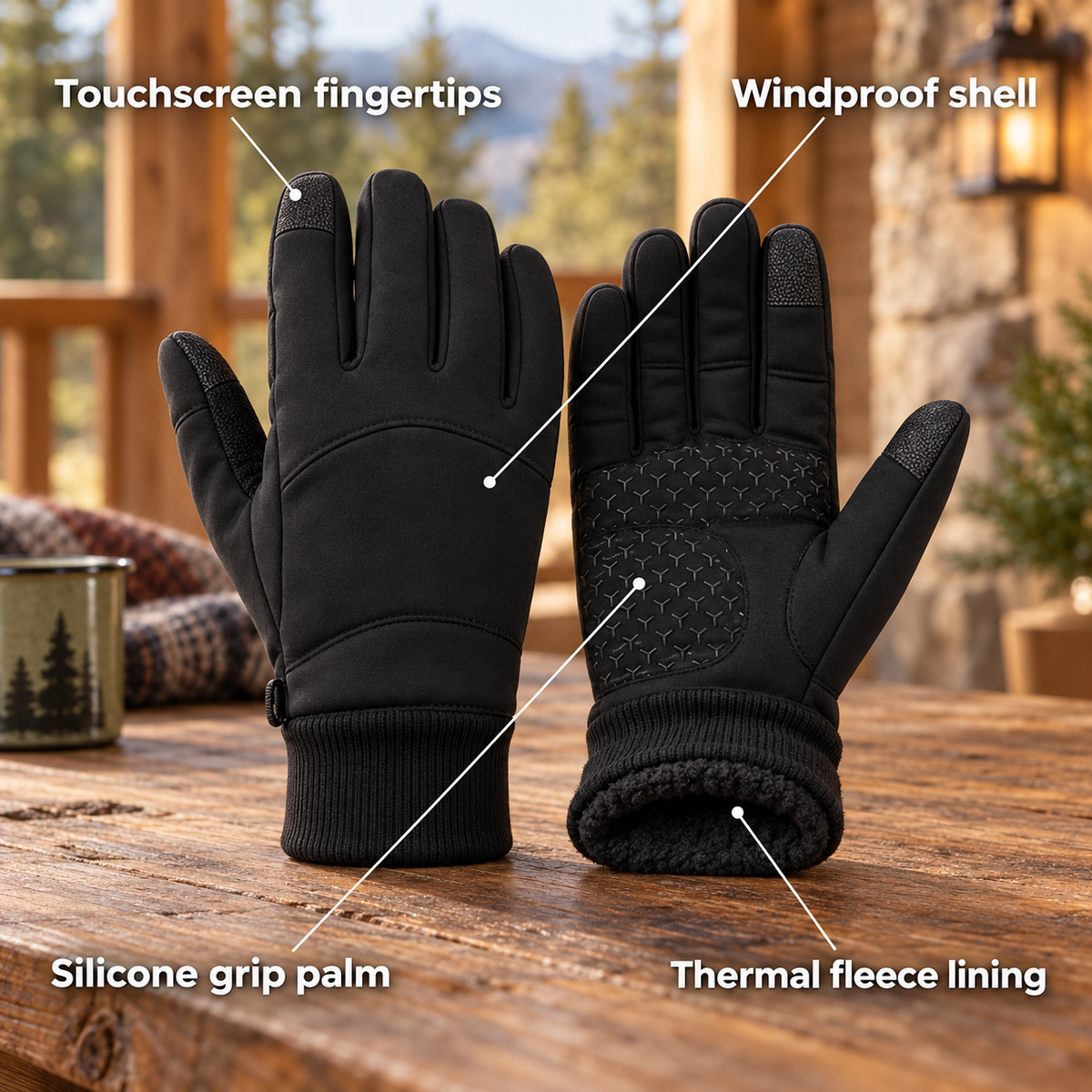Calidra – Thermal Touchscreen Gloves with Water-Repellent Windproof Shell & Non-Slip Silicone Grip