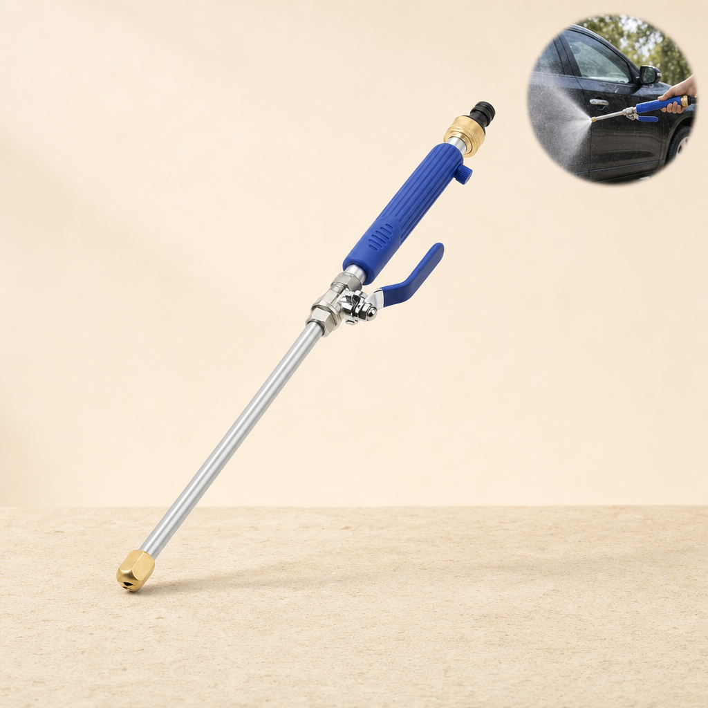 Torrix hose spray gun blue, in use washing a car