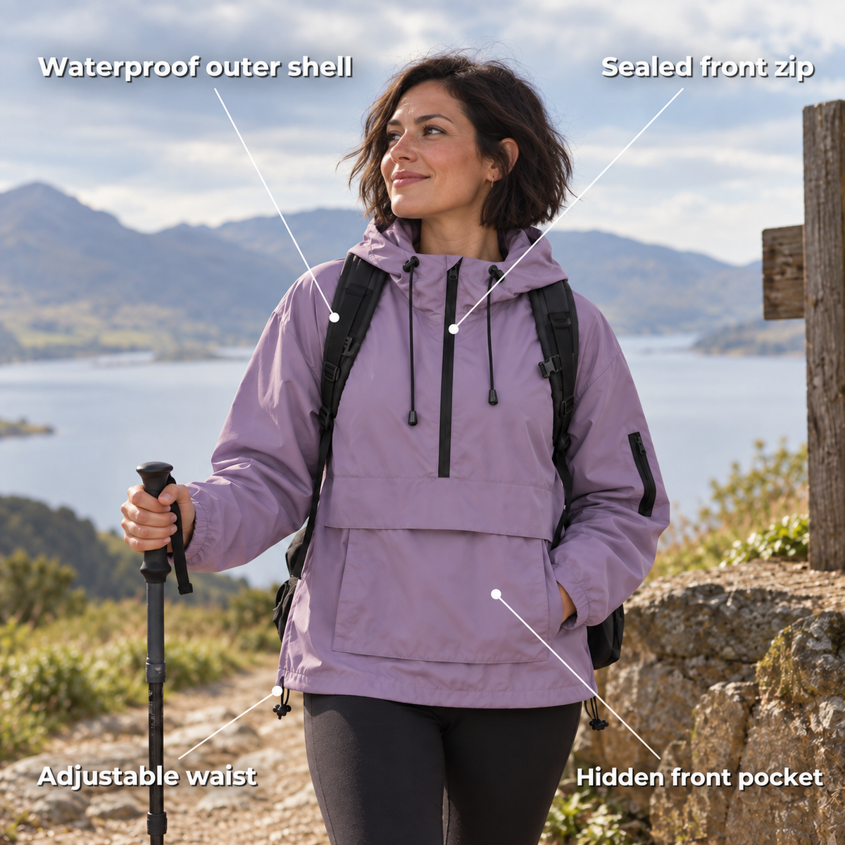Rainova – 3-in-1 Waterproof Women's Jacket with Windproof Shell, Adjustable Waist & Hidden Pocket