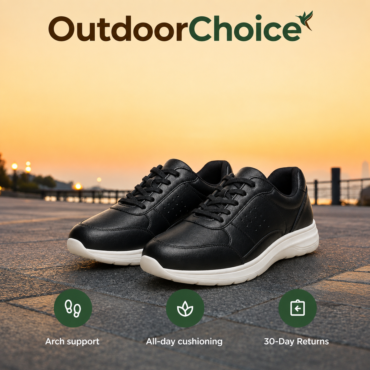 Orthova – Men's Orthopedic Leather Sneakers with Arch-Support Footbed & All-Day Cushioning