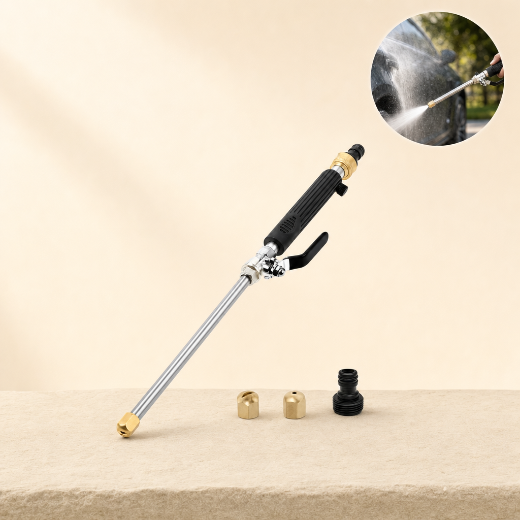 Torrix hose spray gun black, in use washing a car