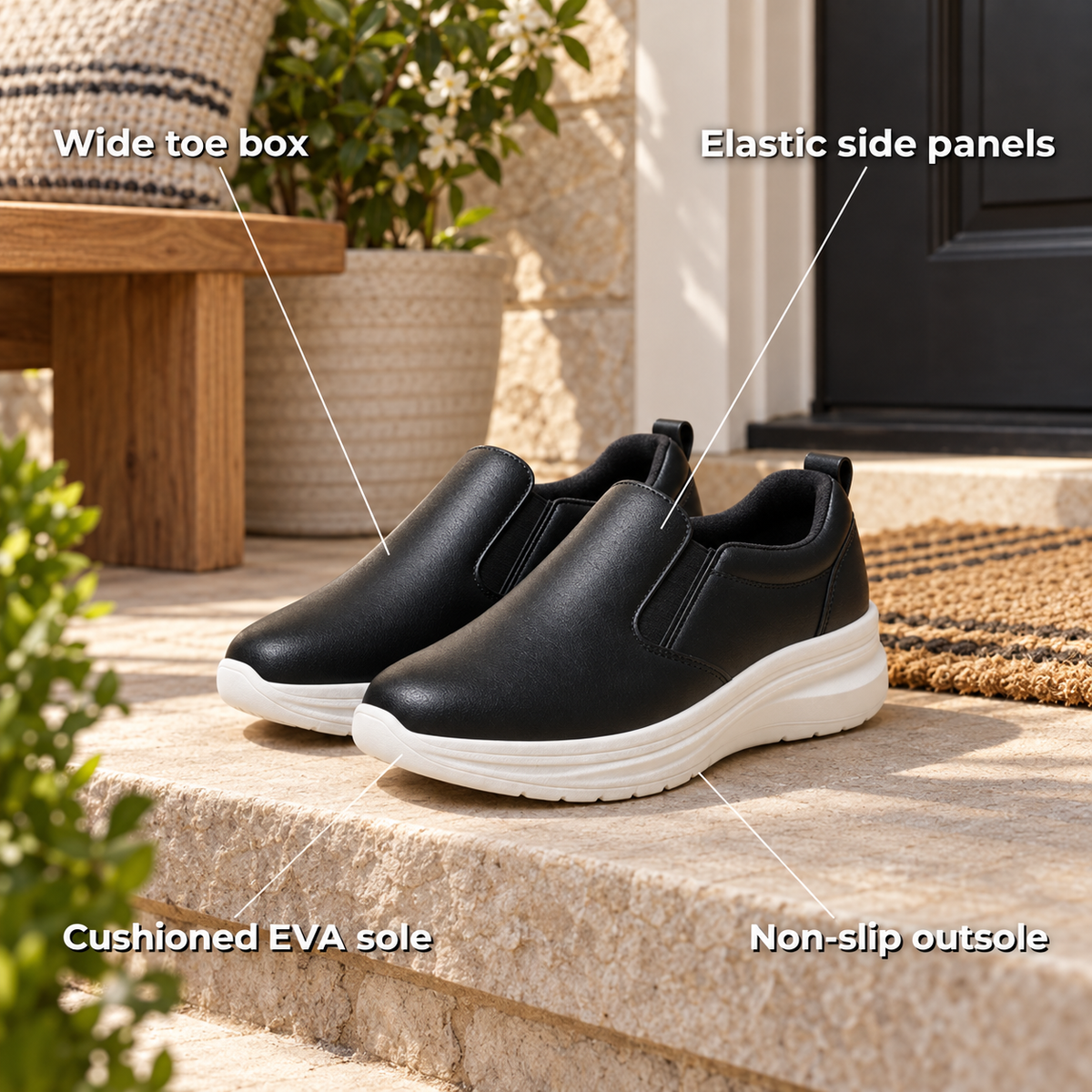 Glidova – Orthopaedic Slip-On Sneakers with Wide Toe Box, Cushioned EVA Sole & Breathable Leather