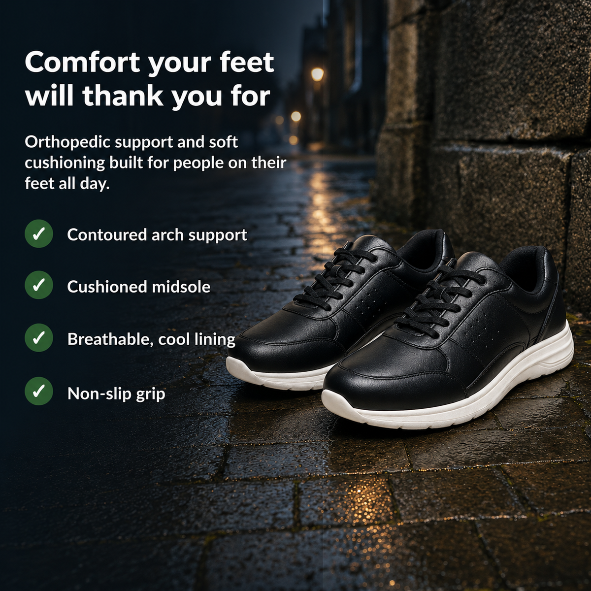 Orthova – Men's Orthopedic Leather Sneakers with Arch-Support Footbed & All-Day Cushioning