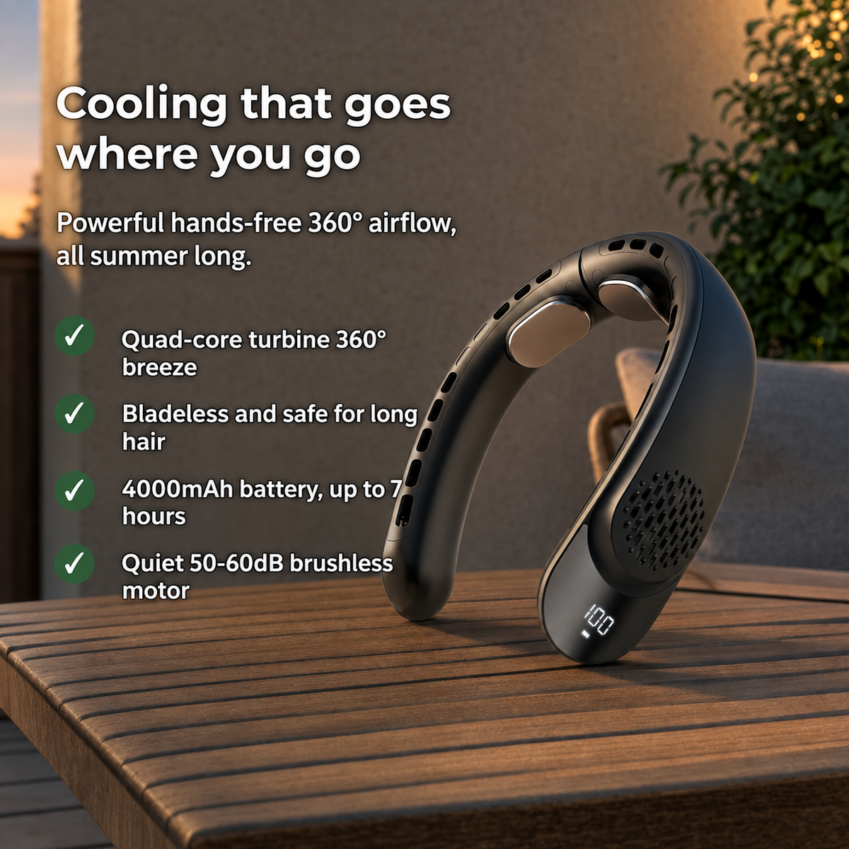 Airova – Bladeless Wearable Neck Fan with 4-Turbo 360° Airflow & LED Display