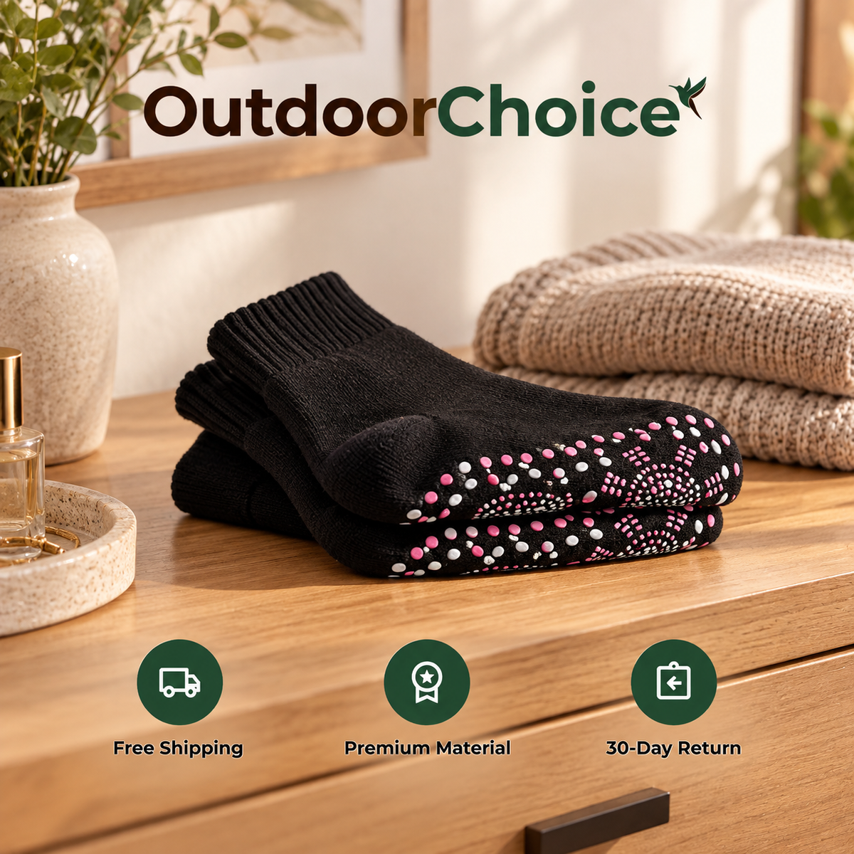 Emberly – Self-Heating Thermal Socks for Women with Non-Slip Sole & Ultra-Soft Insulating Knit