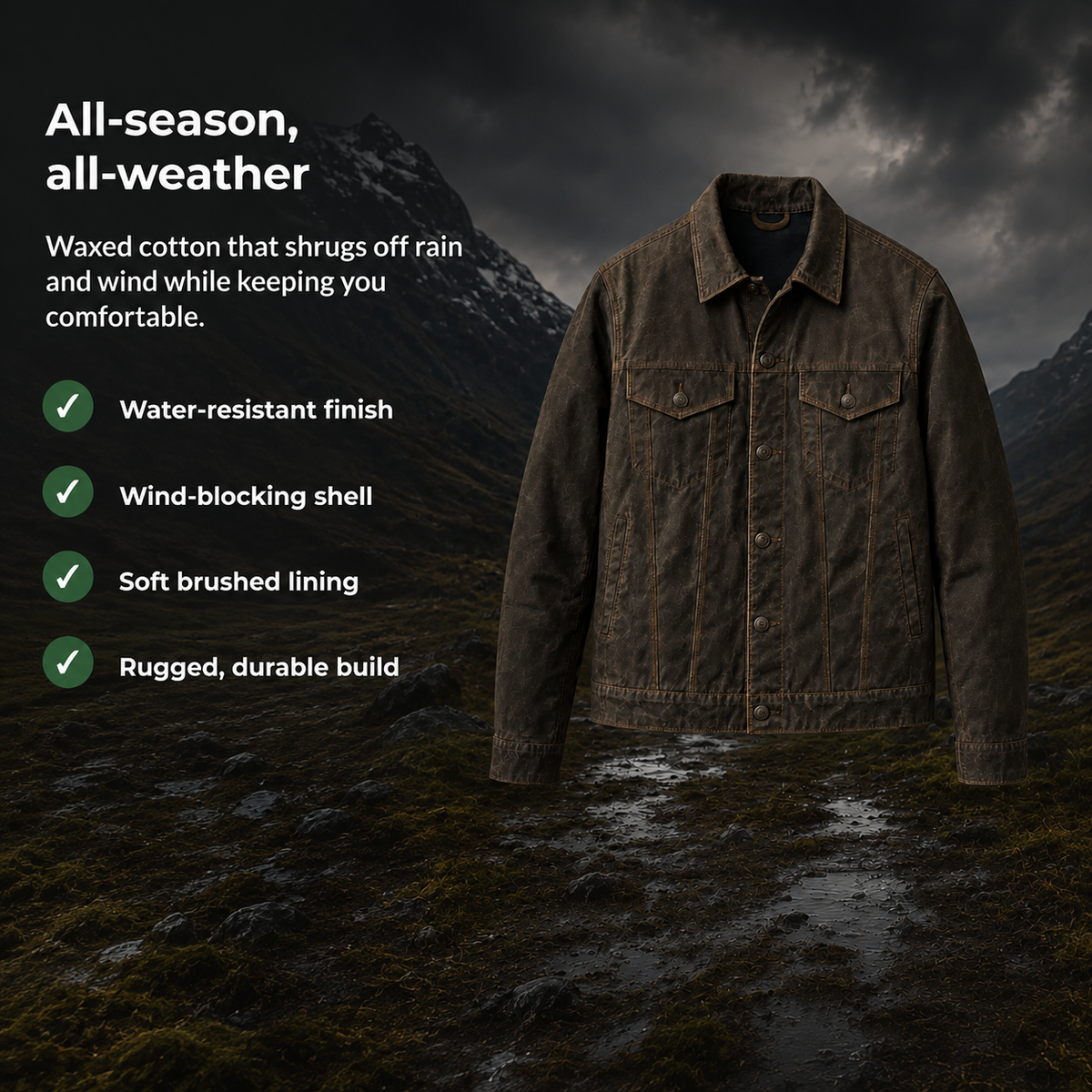 Waxora - Waxed Trucker Jacket and All-Season Water-Resistant Outerwear