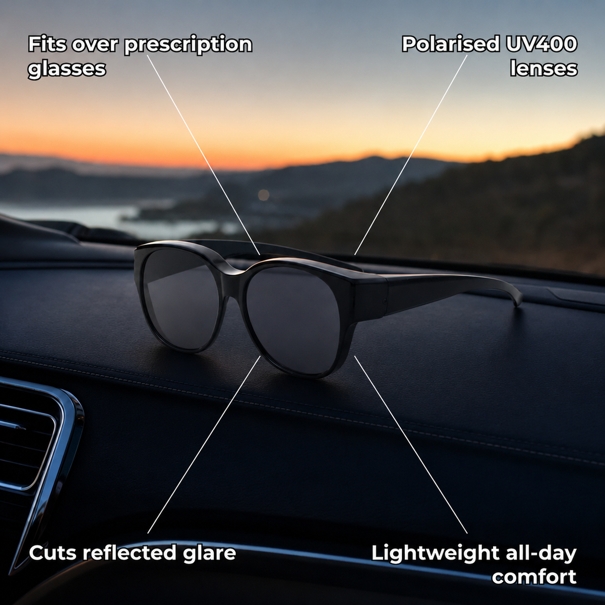 Clarvue – Fit-Over Polarised Sunglasses with UV400 Protection for Prescription Glasses Wearers