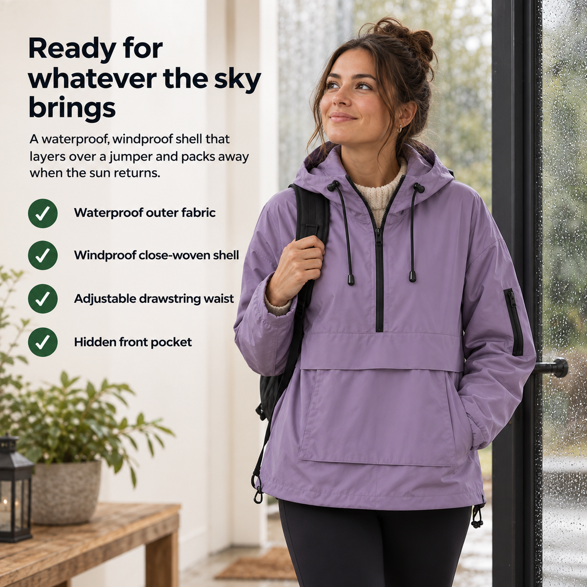 Rainova – 3-in-1 Waterproof Women's Jacket with Windproof Shell, Adjustable Waist & Hidden Pocket