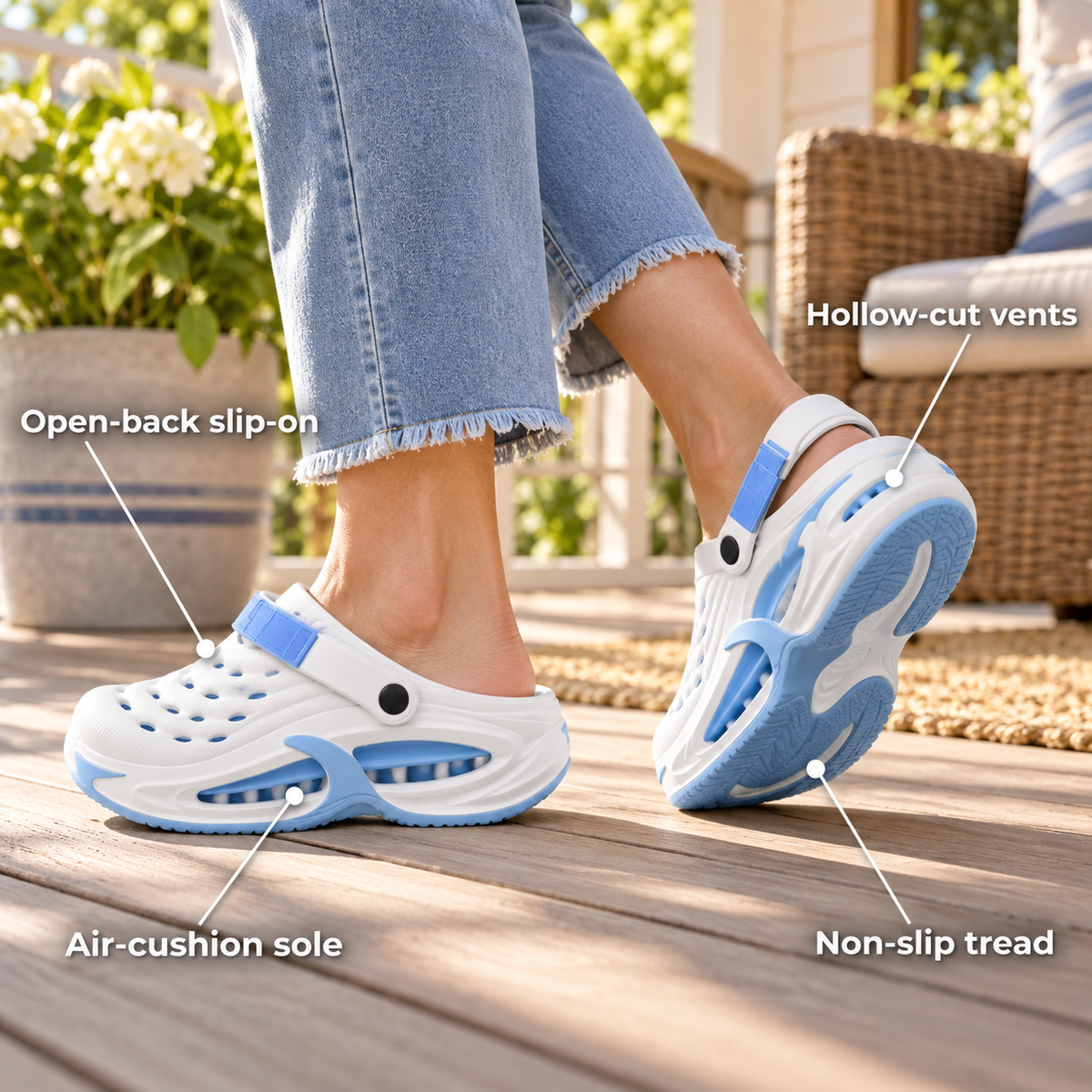 Cloudova – Air-Cushion Chunky Clogs with Breathable Hollow Upper & Shock-Absorbing Sole
