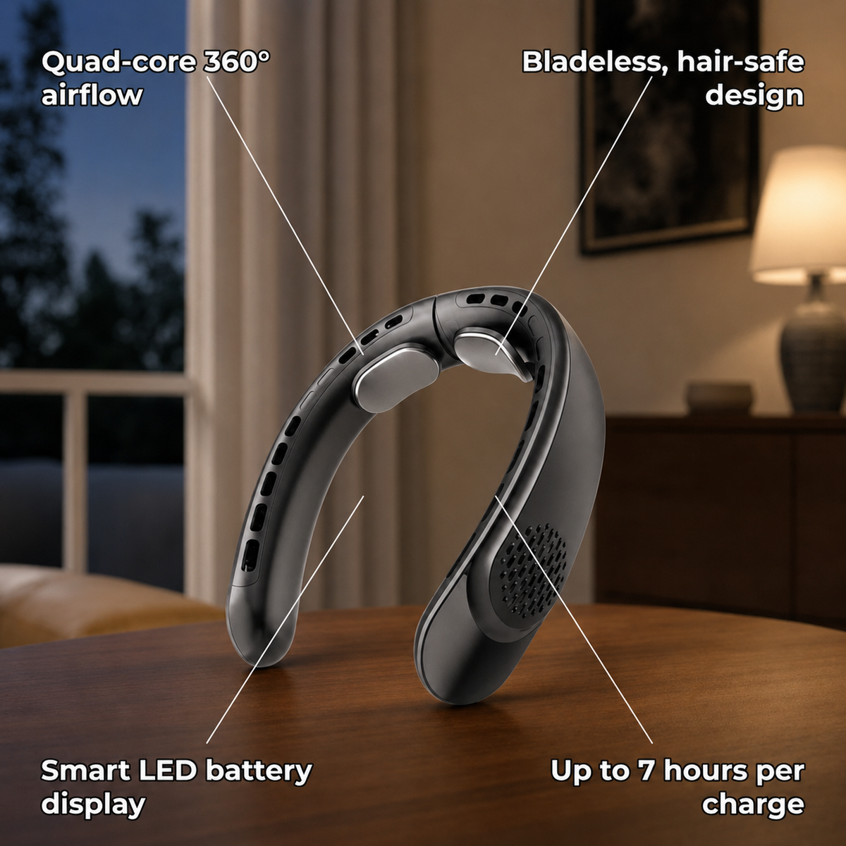 Airova – Bladeless Wearable Neck Fan with 4-Turbo 360° Airflow & LED Display