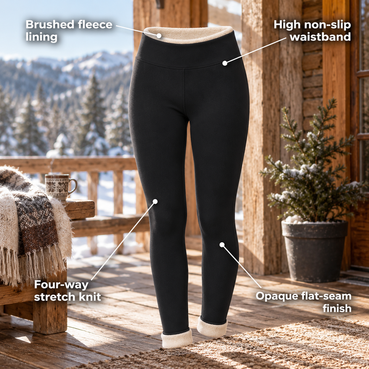 Cosyra – Fleece-Lined Thermal Leggings with High Non-Slip Waistband, 4-Way Stretch & Opaque Warm Knit