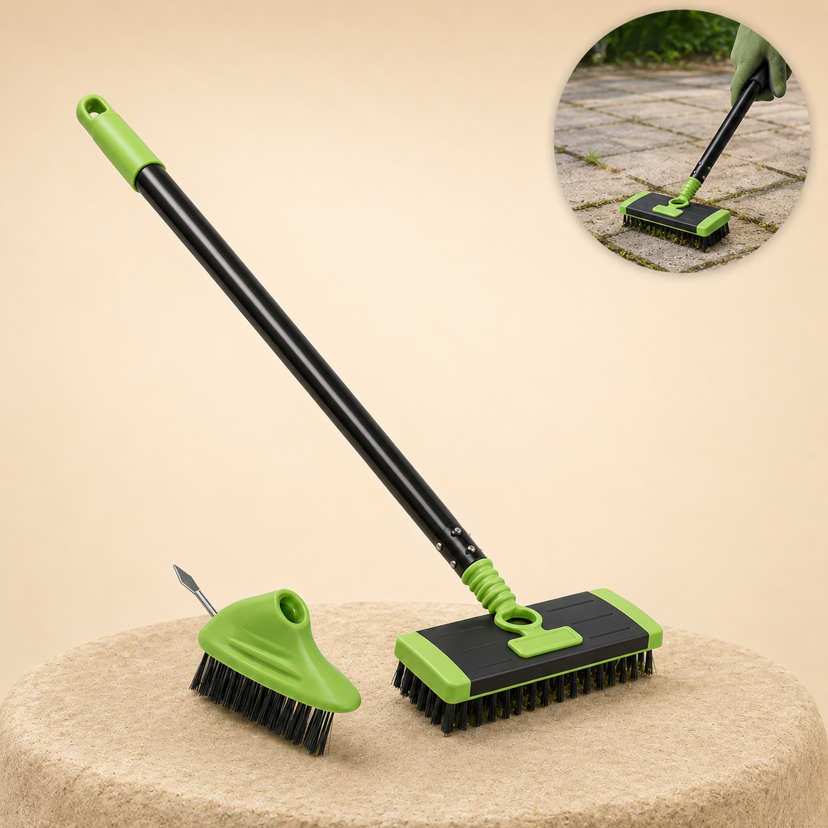 Mossora – 3-in-1 Weed Brush Set with Wire Brush, Flat Brush & Pointed Hook for Patios & Block Paving