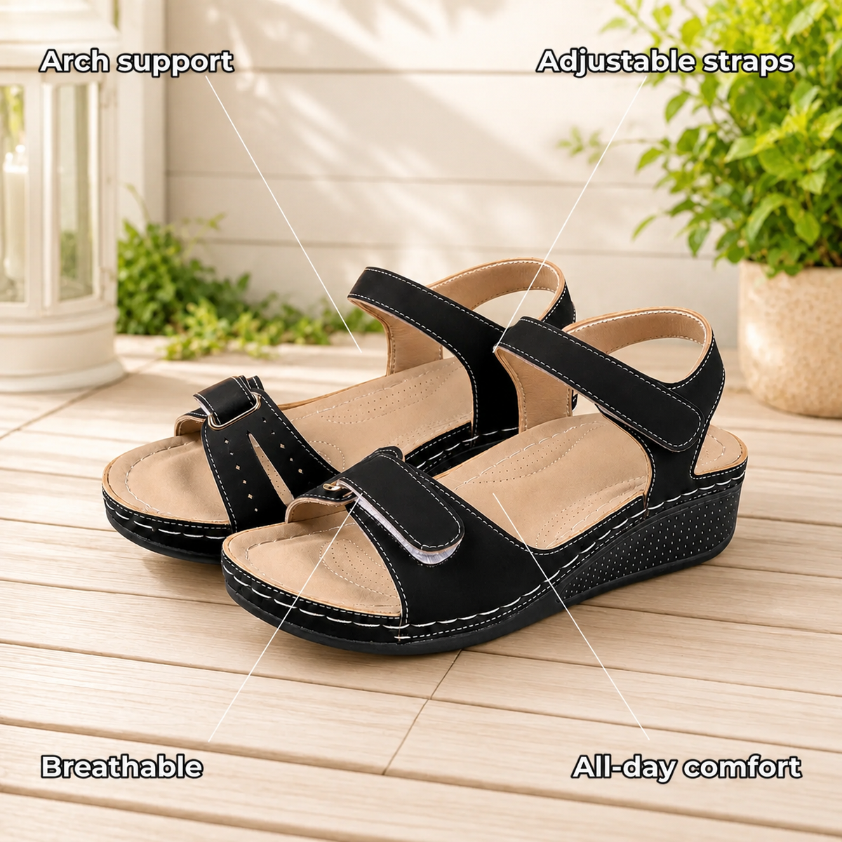 Cushova - Orthopedic Comfort Sandals with Adjustable Straps & Cushioned Arch-Support Insoles