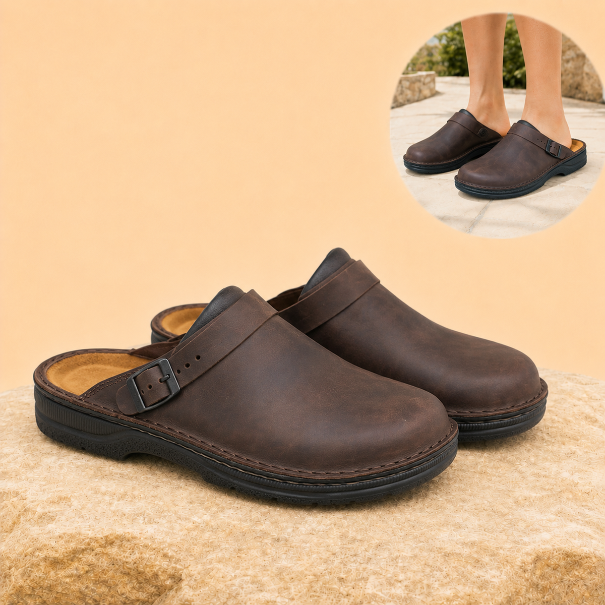 Comfora – Men's Leather Slippers with Cushioned Support & Breathable Everyday Comfort