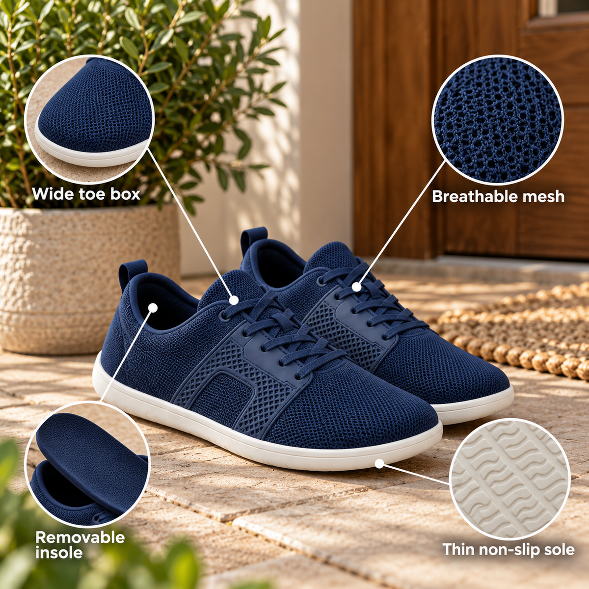 Stridon – Barefoot Office Sneakers with Removable Insole, Wide Toe Box & Non-Slip Grip Sole
