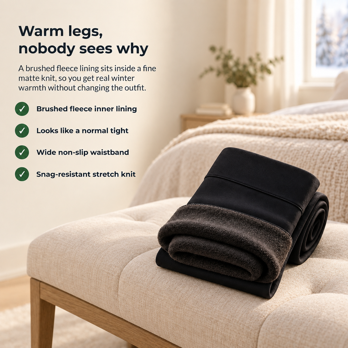 Legova – Fleece-Lined Thermal Tights with Sheer Look, Non-Slip Waistband & Stretch Fit for Cold Days