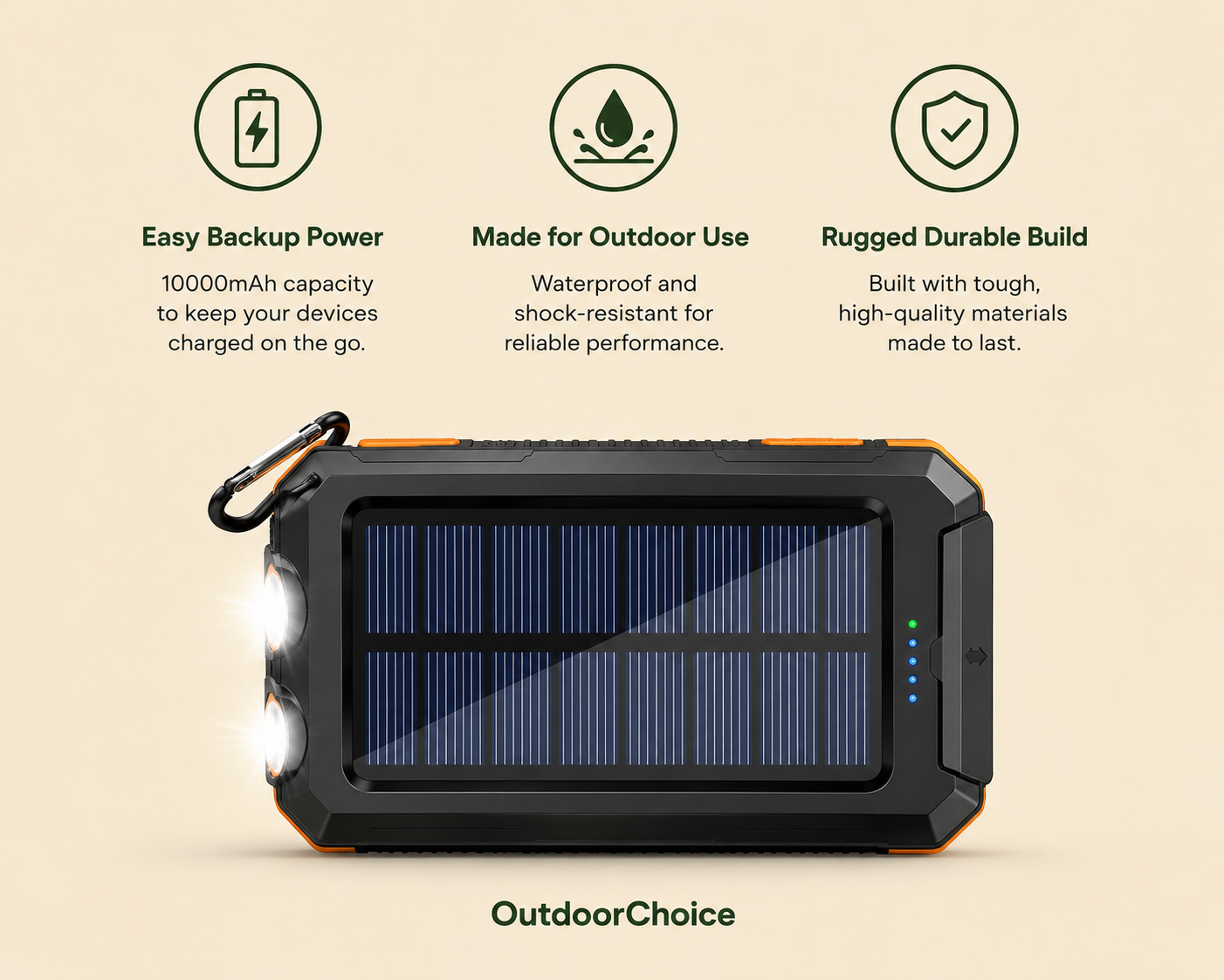 Trailwise – Solar Power Bank | Waterproof 10000mAh Phone Charger | Camping & Hiking