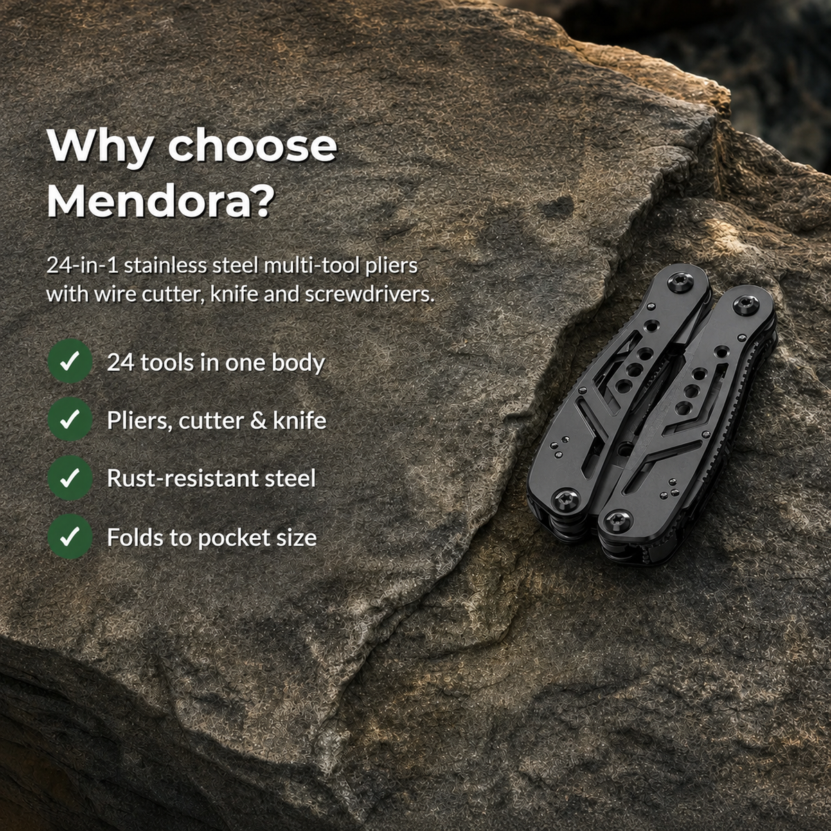 Mendora – 24-in-1 Stainless Steel Multi-Tool Pliers with Wire Cutter, Knife & Screwdrivers for Camping & DIY