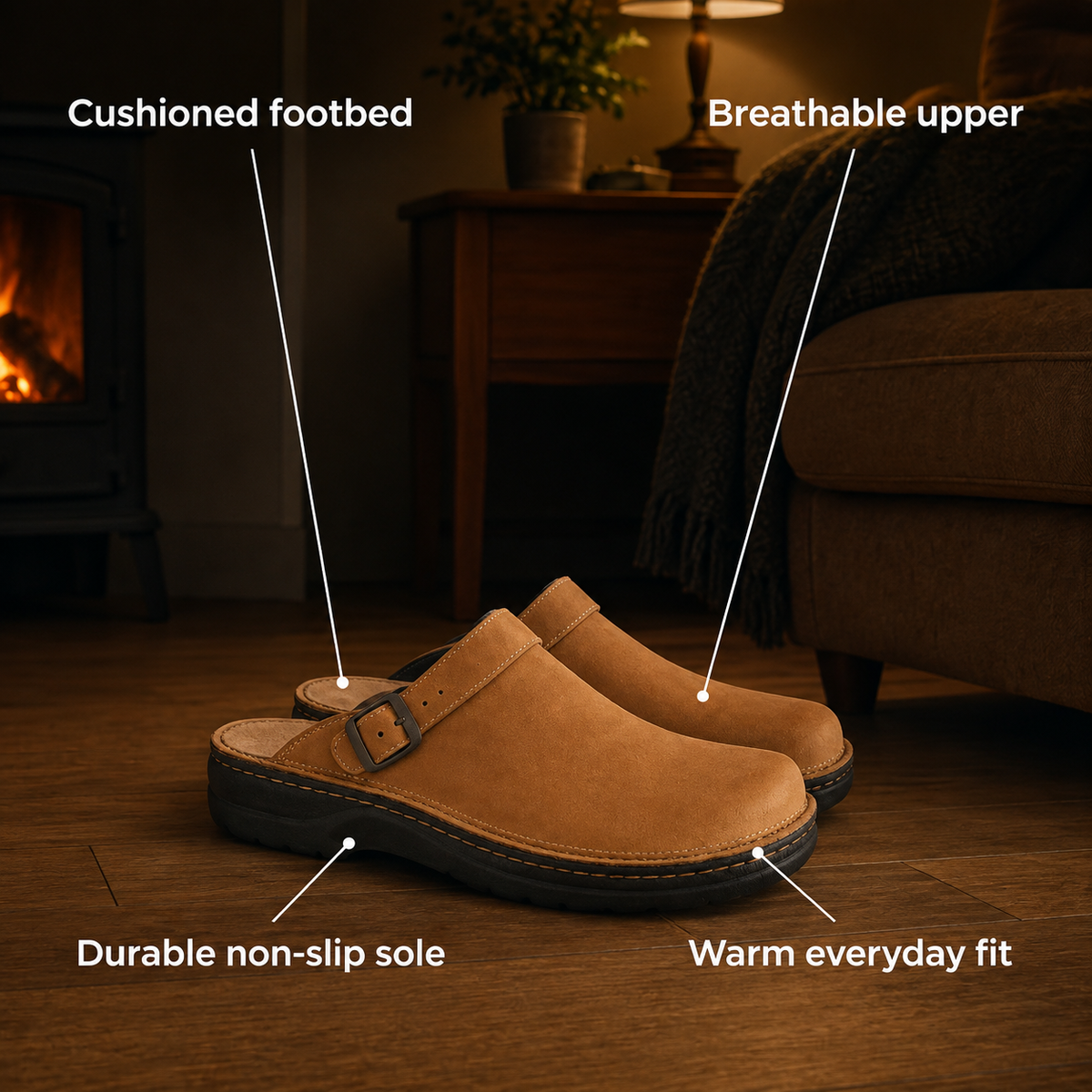 Comfora – Men's Leather Slippers with Cushioned Support & Breathable Everyday Comfort