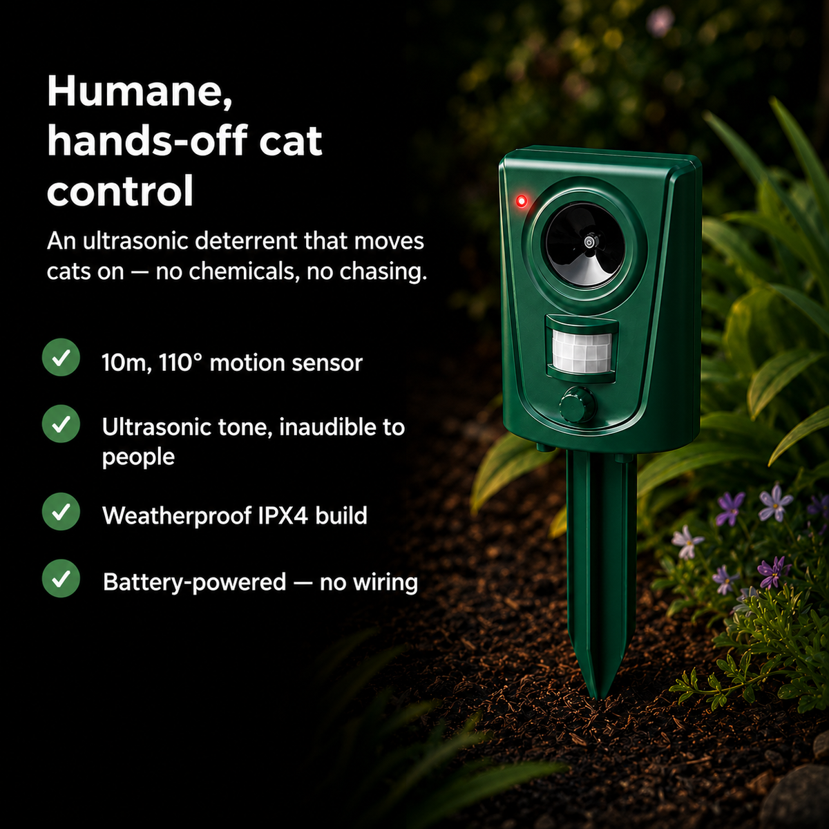 Felora – Ultrasonic Cat Repeller with PIR Motion Sensor & Weatherproof Build for Gardens & Yards