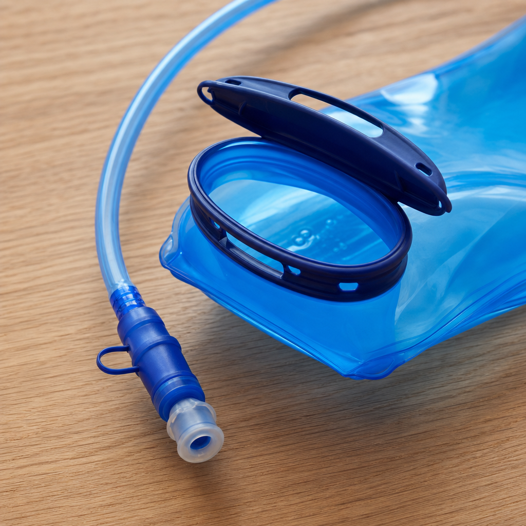 Hydora hydration bladder close-up of wide opening and bite valve