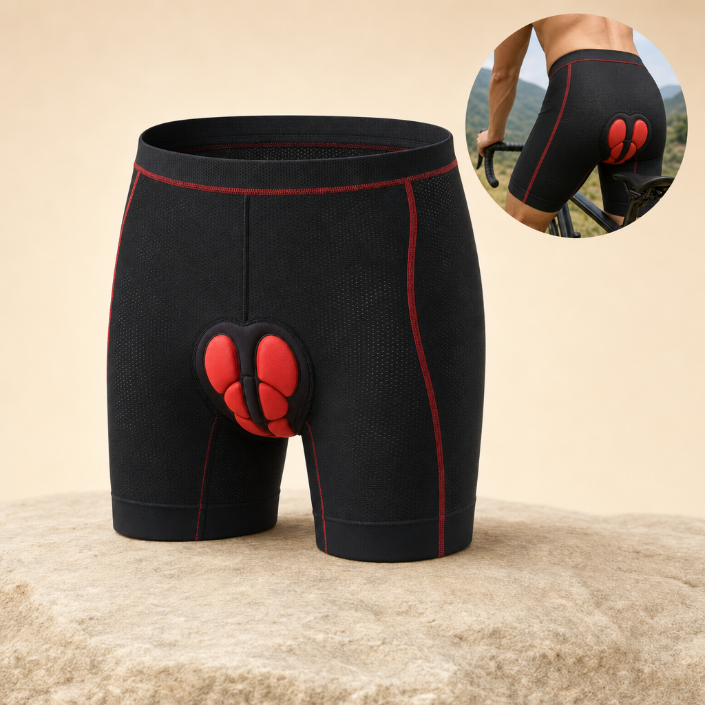 Chamova cycling undershorts on rock with in-use inset