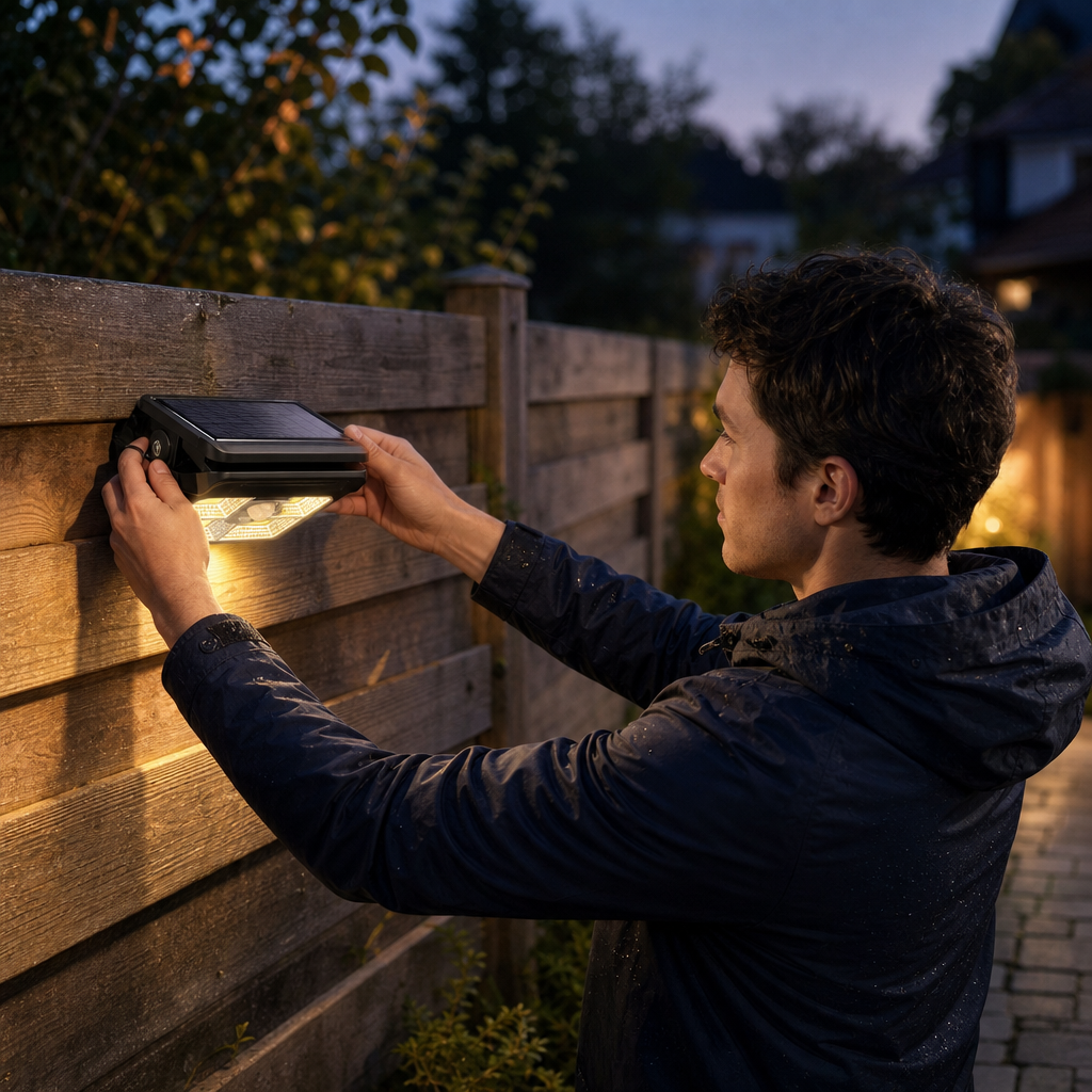 Lumova solar clip light being fitted to a garden fence