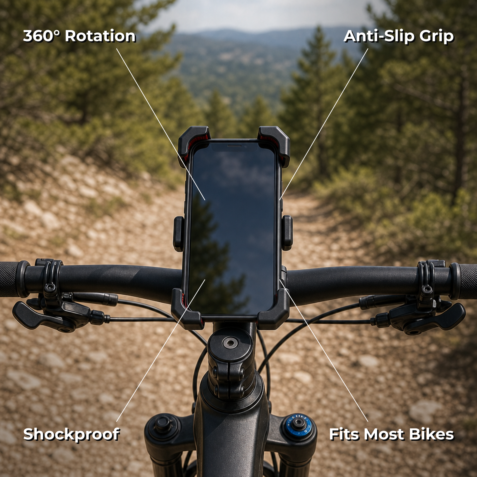 Mountix key features: 360 rotation, anti-slip grip, shockproof, fits most bikes