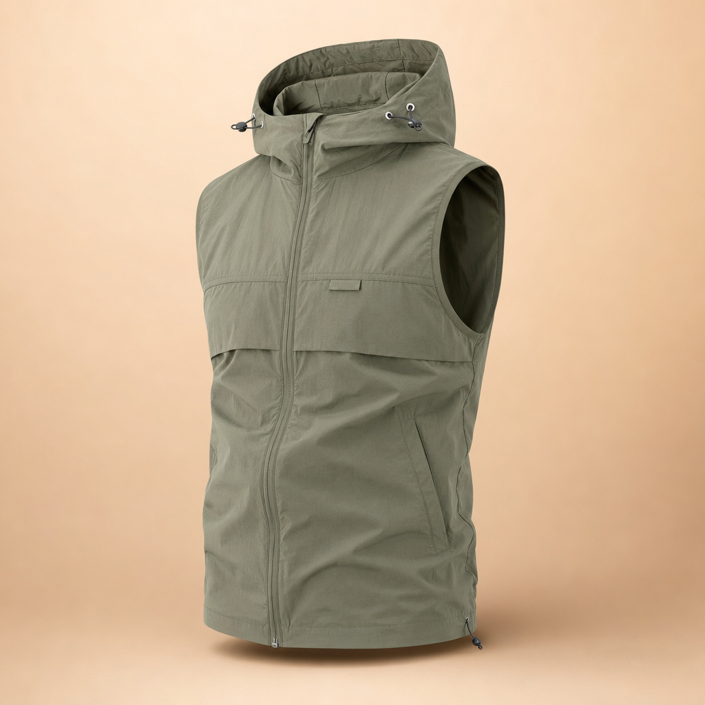 Windova hooded sleeveless windproof gilet in sage green