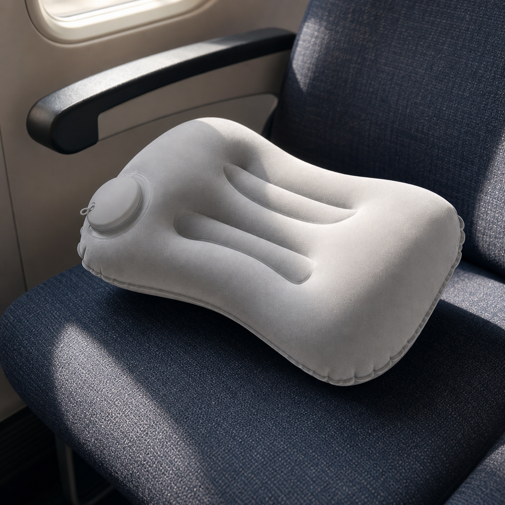 Dozara travel pillow on a travel seat