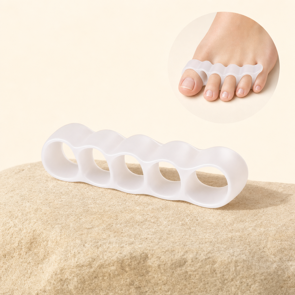 Solva silicone toe separators on sandstone with in-use inset