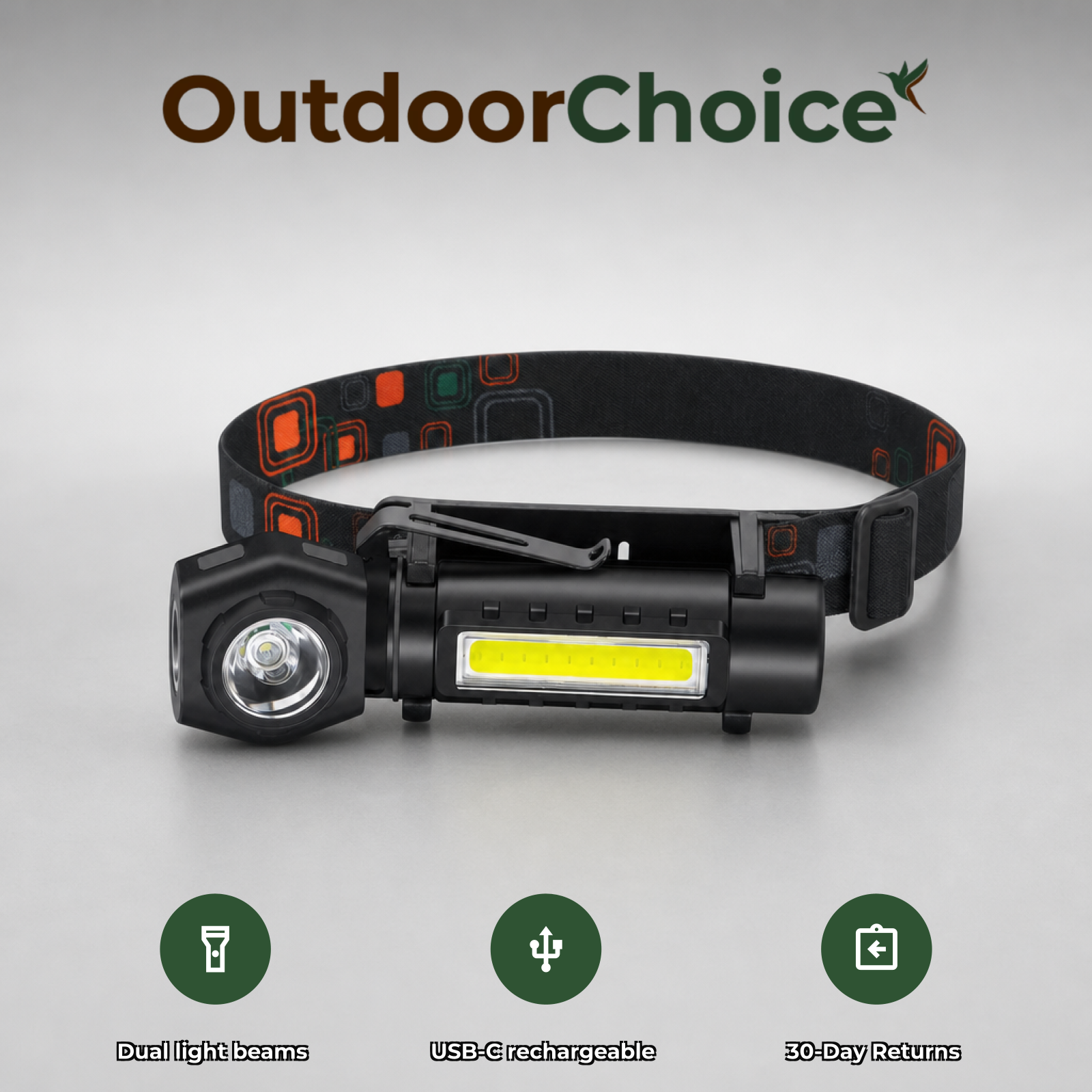 OutdoorChoice Noctix: dual-beam LED, USB-C rechargeable, 30-day returns