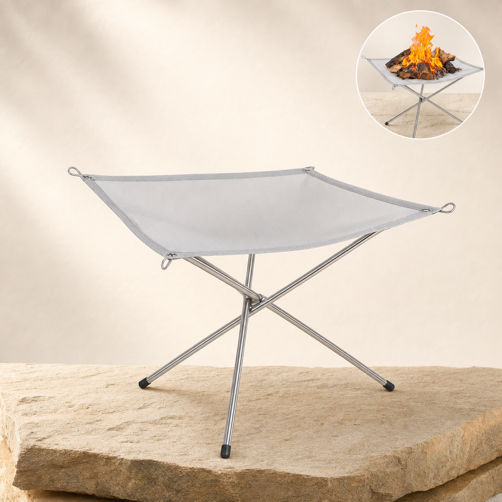 Emberix fire pit listing image with in-use inset