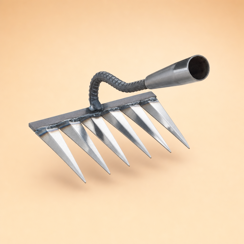 Tinora steel garden rake with sharp V-shaped stainless steel tines