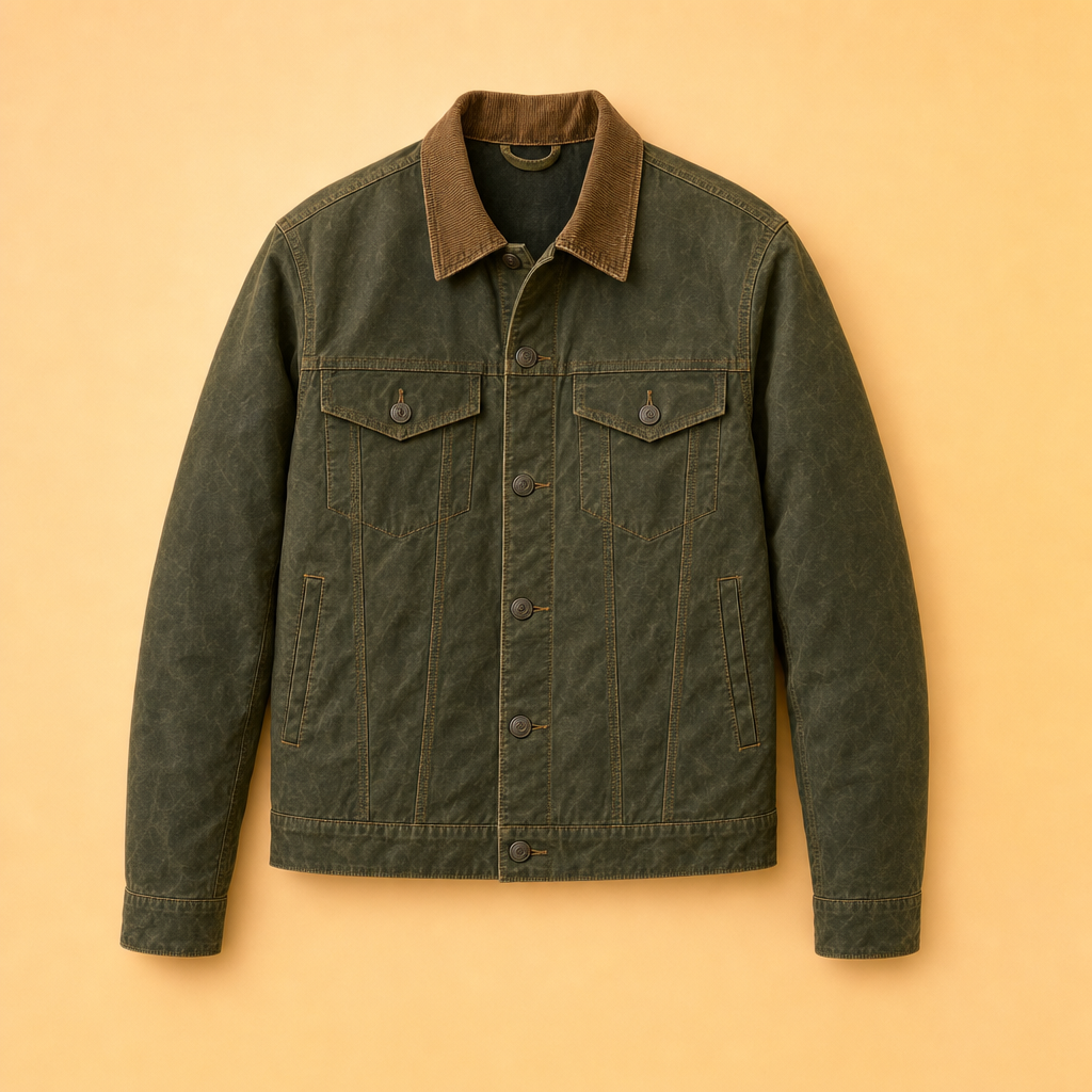 Waxora waxed trucker jacket in army green