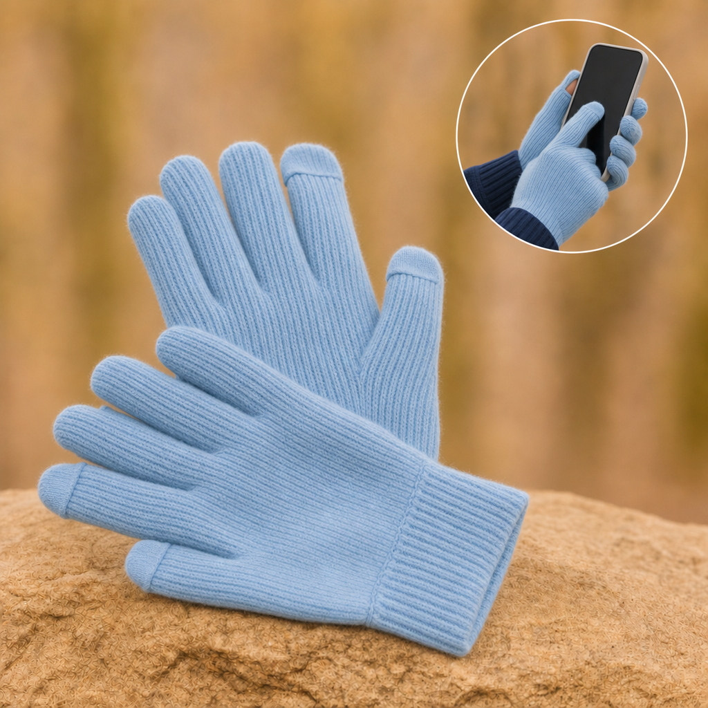 Tactova wool knit gloves in Bluebell