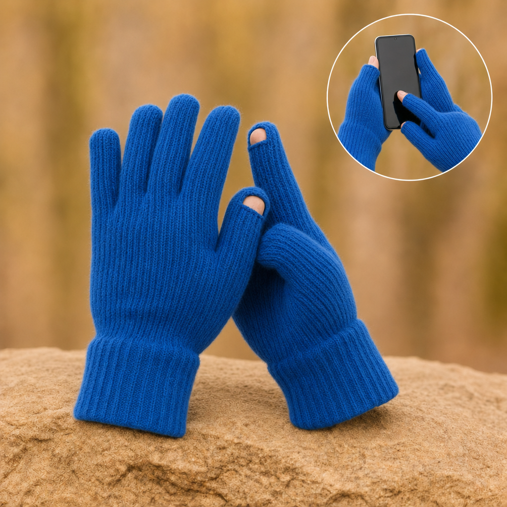 Tactova wool knit gloves in Royal Blue