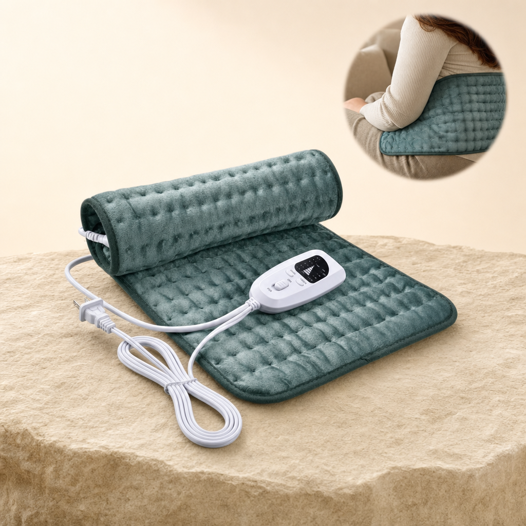 Glowra turquoise electric heating pad with in-use view