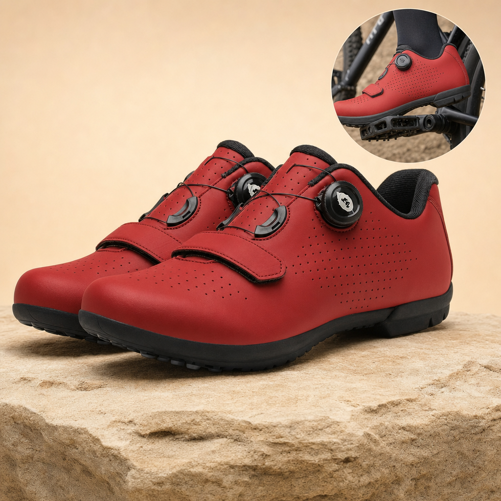 Pedova cleat-free flat pedal cycling shoes in red