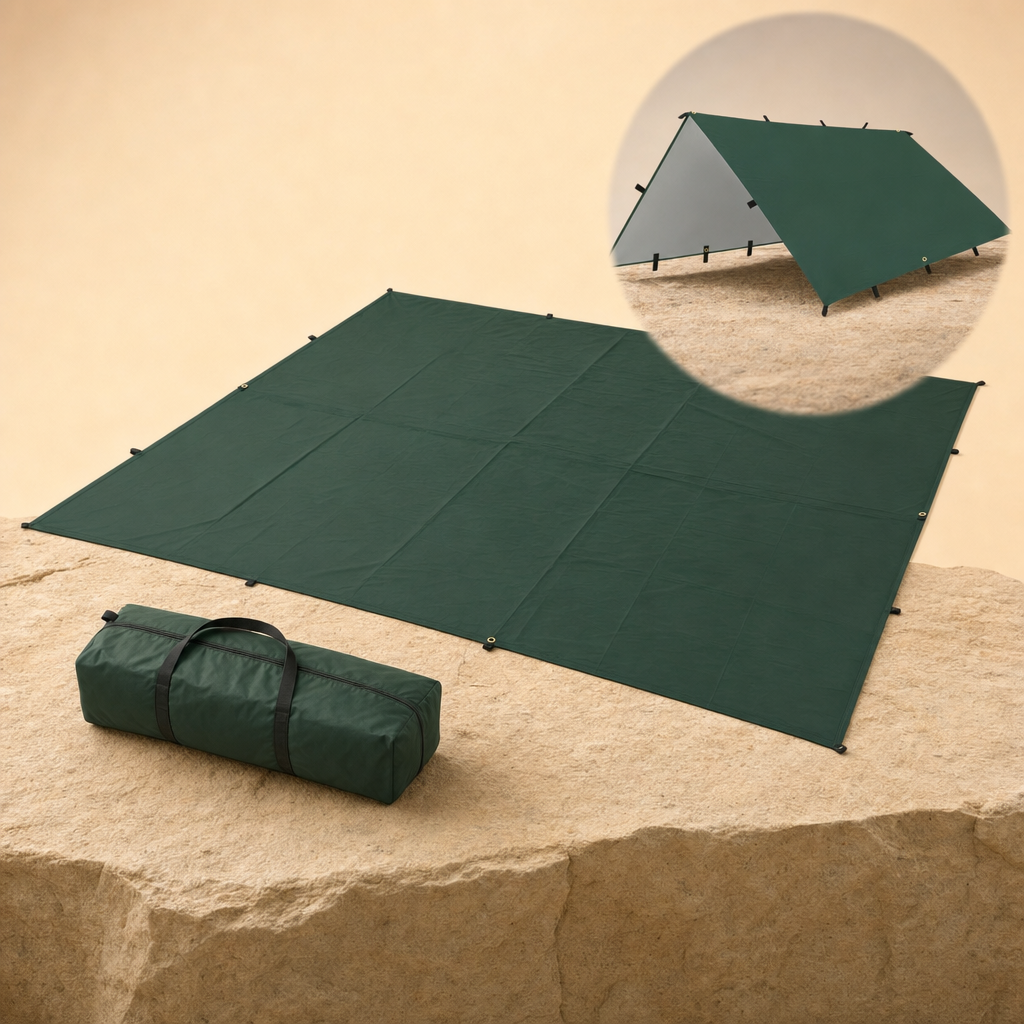 Canora green tarp with storage bag and in-use inset