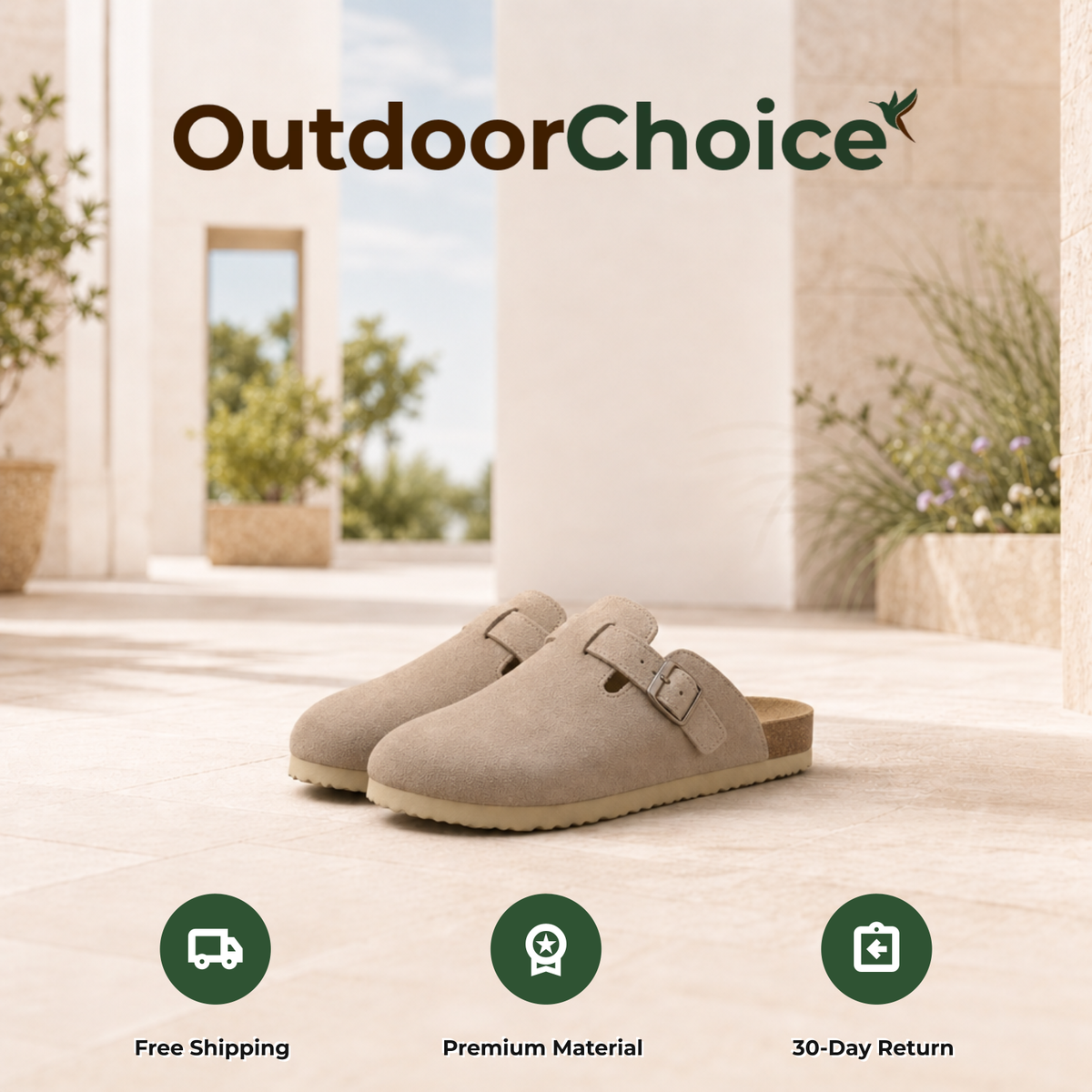 Suedova suede clogs with free shipping, premium material and 30-day return badges