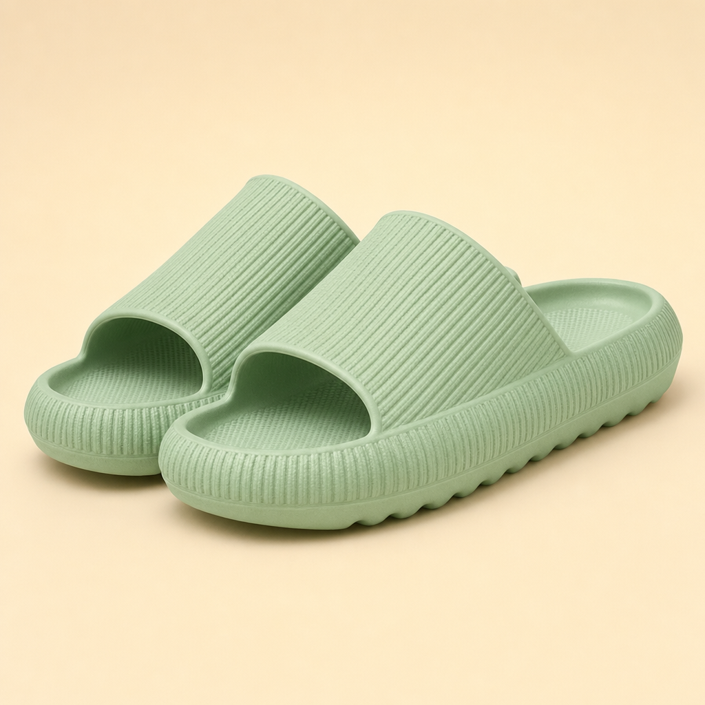 Plushora cushioned indoor slippers in green with thick EVA sole - hero