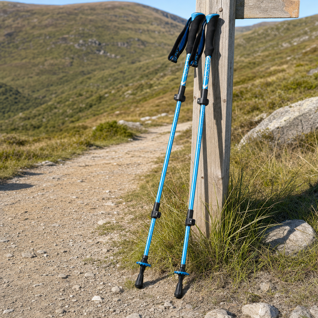 Stridix trekking poles by trail signpost