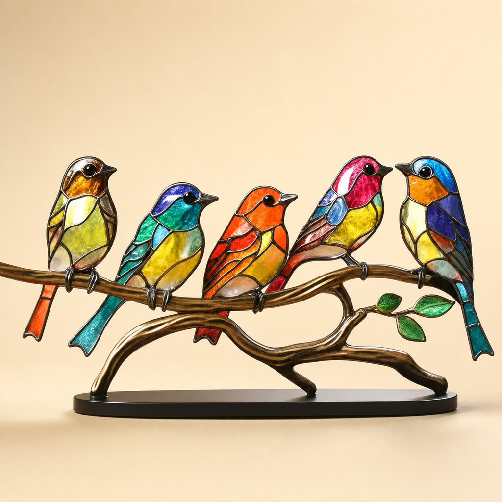 Vitrova stained-glass window bird suncatcher set hero