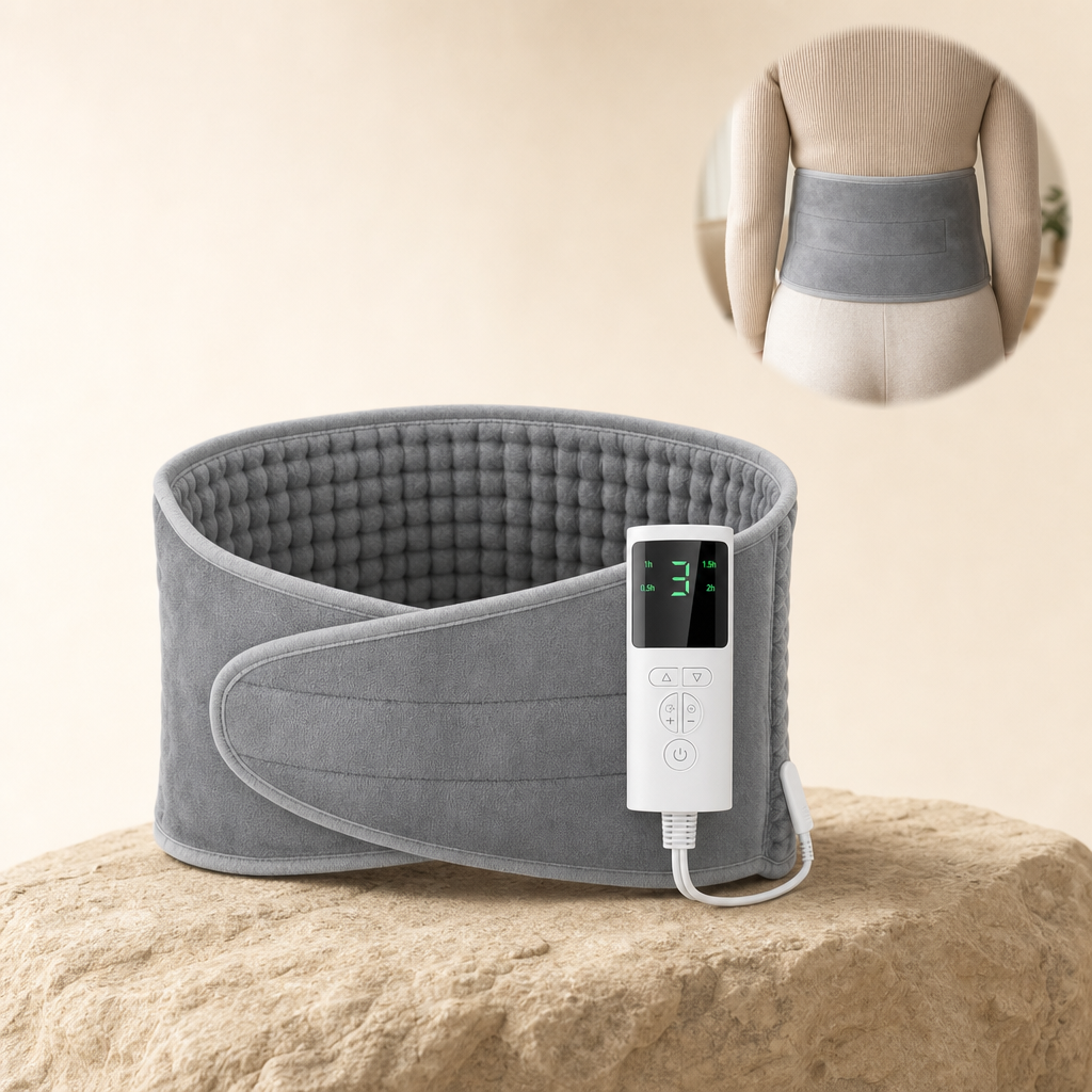Warmora heated back belt worn on the lower back