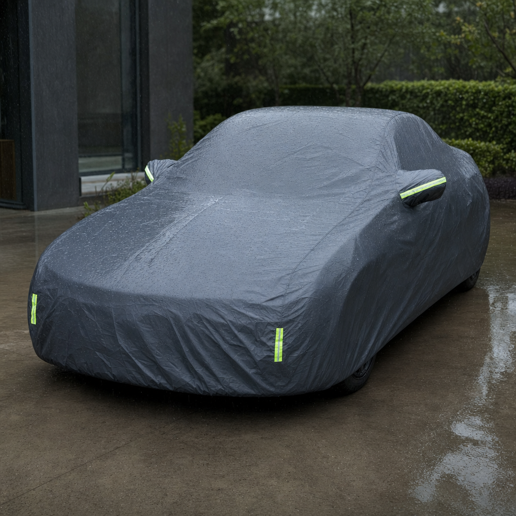 Covaro car cover keeping rain off a parked car