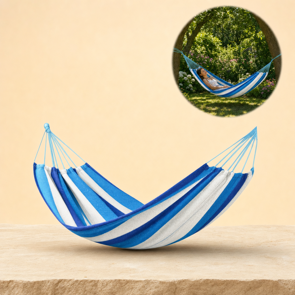 Lounora blue striped canvas hammock listing image