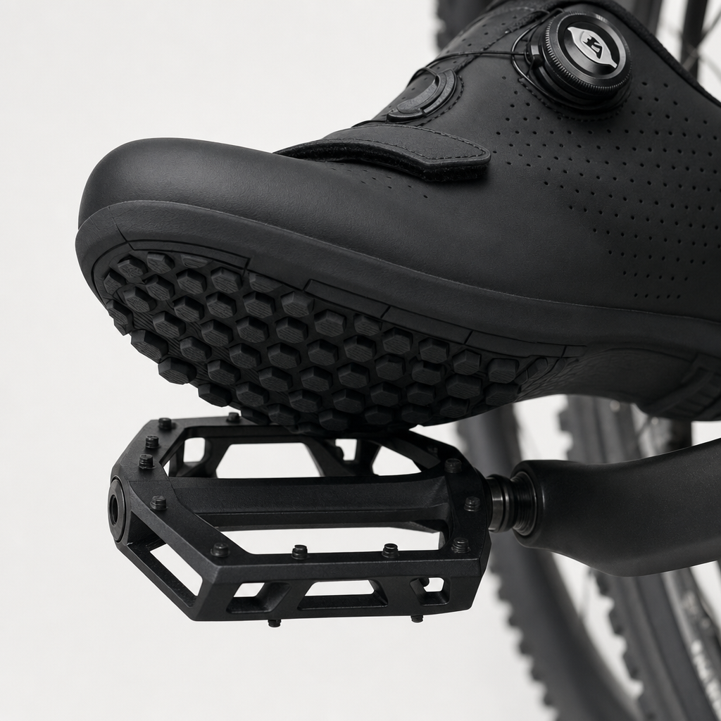 Pedova cycling shoe grippy rubber sole detail