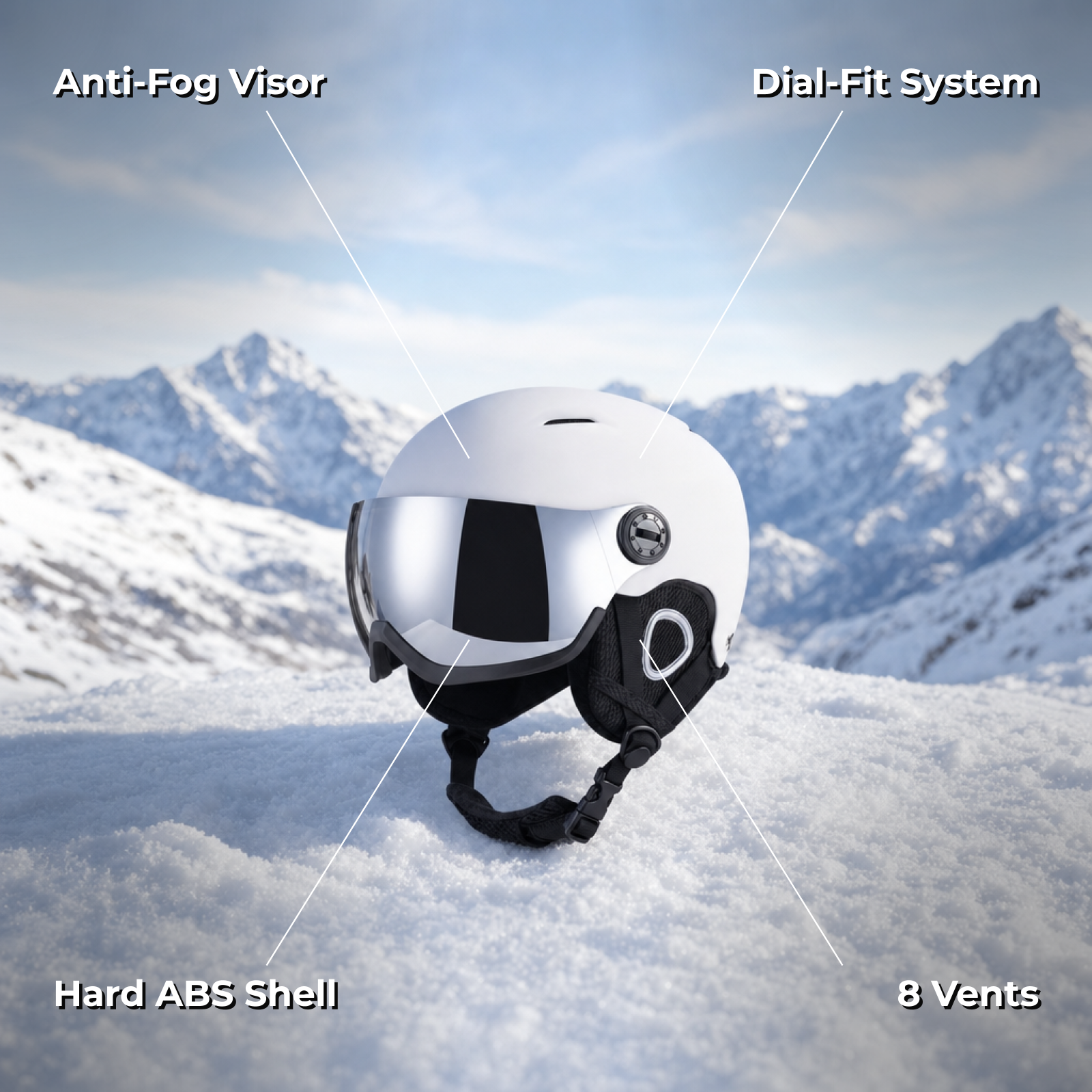 Glacix ski helmet feature callouts