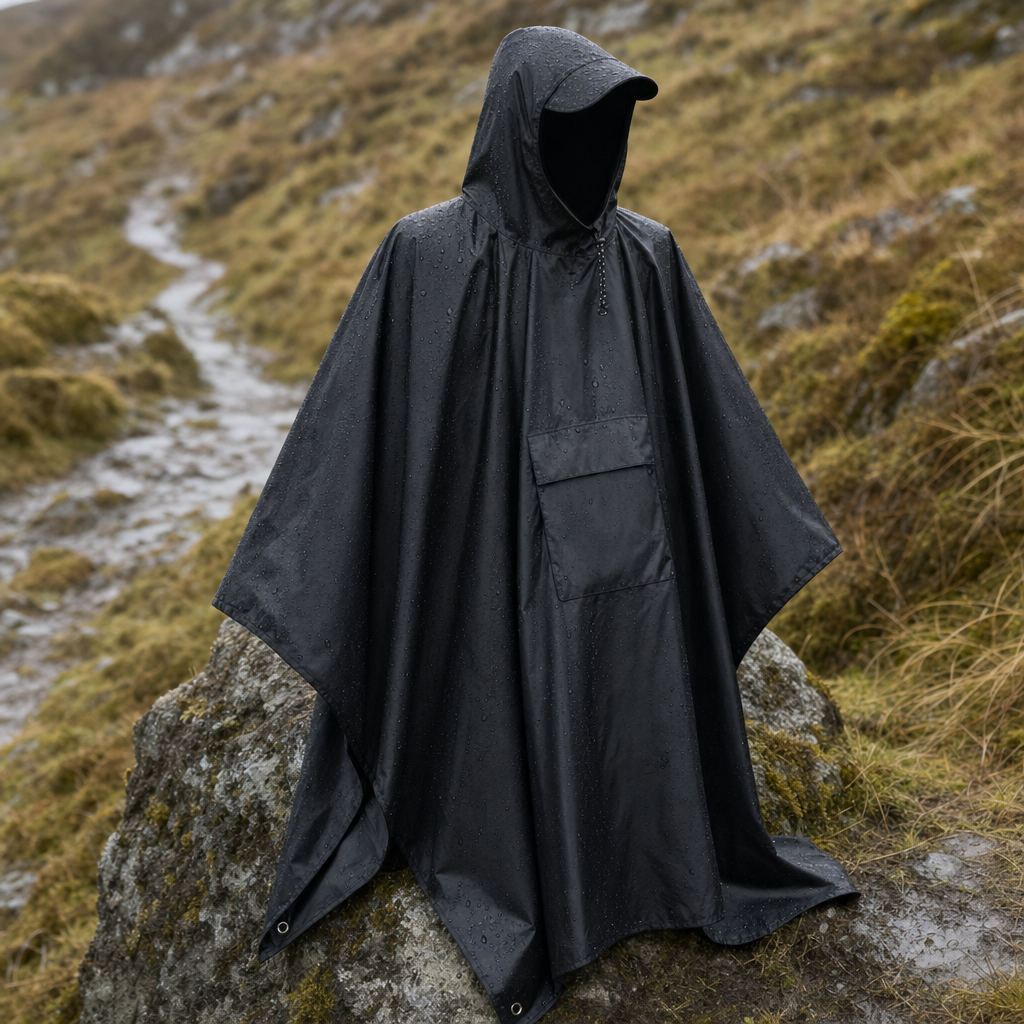 Nimbora rain poncho close-up on rock